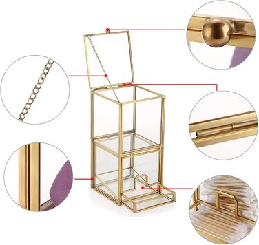 Яруси Бавовняна паличка Скляна кисть для макіяжу Тримач для краси Коробка для яєць Бавовняна кулька Тримач палички Організатор цукерок Організація Прикраса домашньої косметики (золотистий), 2
