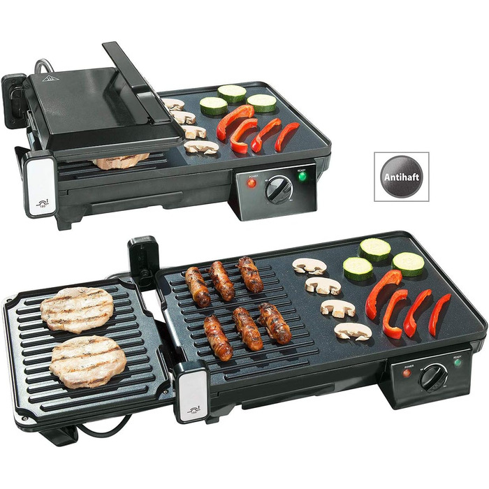 Електричний настільний гриль 2в1 з контактним грилем, пластина для гриля, 2 000 Вт (електричний гриль, балконний гриль, електричний)