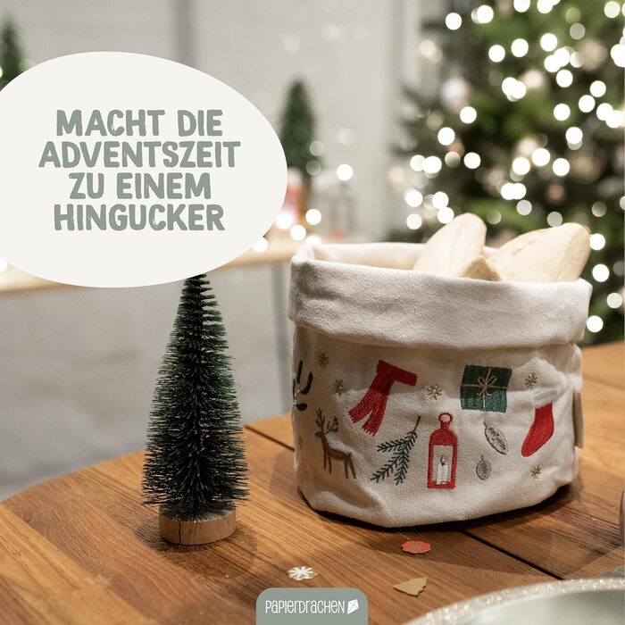 Паперовий кошик для хліба з драконом з вишивкою в бежево-червоному золоті - різдвяний - кошик з полотна - міцний - для зберігання