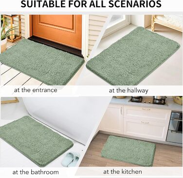 Набір із 3 нековзних килимків для ванної, мякі, водопоглинаючі, волохаті килимки для ванної з мікрофібри з високим ворсом, килимки для ванни, душу та ванної кімнати, які можна прати в пральній машині (зелені) 80 x 50 см (прямокутні)