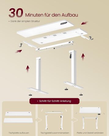 Стіл з регульованою висотою, стіл для роботи стоячи, комп&39ютерний стіл, нагадування про тривале сидіння, функція пам&39яті з 4 висотами, для офісу, 100 x 60 см, хмарно-білий LSD310WZ03 хмарно-білий 100 x 60 см