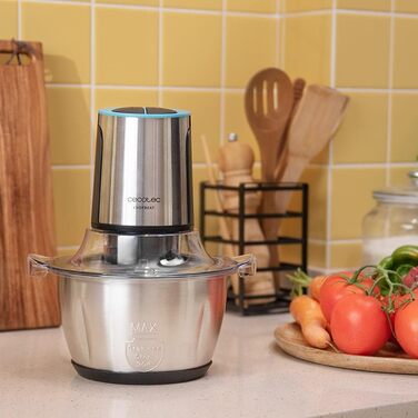 Електрична м'ясорубка для м'яса та овочів. 600 Вт, 4 чорні титанові леза, чаша з нержавіючої сталі об'ємом 1,5 л та 2 швидкості (4