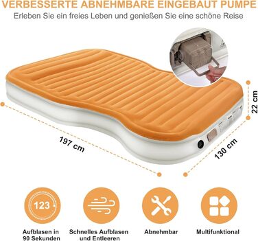 Надувний матрац KMZ SUV з вбудованим насосом та 2 подушками, товстий флокований ПВХ, швидке надування за 90 секунд, портативний та міцний автомобільний надувний матрац для кемпінгу, подорожей, вантажівок