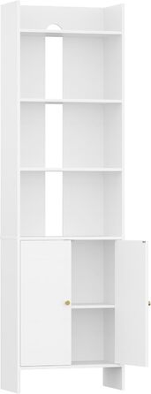 Книжкова шафа Hzuaneri з 2 дверима, 6-ярусна книжкова полиця, полиця, вітрина, полиця для зберігання для вітальні, домашнього офісу, кухні, 24 x 48 x 169 см, білий, BC62003X