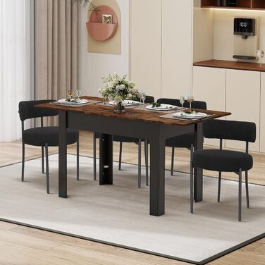 Розсувний обідній стіл ARTETHYS 105/150x70 см, кухонний обідній стіл в індустріальному стилі, прямокутна стільниця для 4-6 осіб, дерев&39яний стіл з металевими ніжками, стіл для їдальні, кухні, вітальні 105-150x70 см