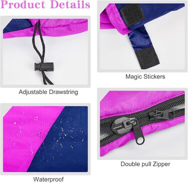 Легкий та компактний спальний мішок для дорослих та дітей, 3-4 сезони, легкий та компактний спальний мішок для походів, прямокутний кемпінговий спальний мішок з кишенею, рожево-червоний темно-синій