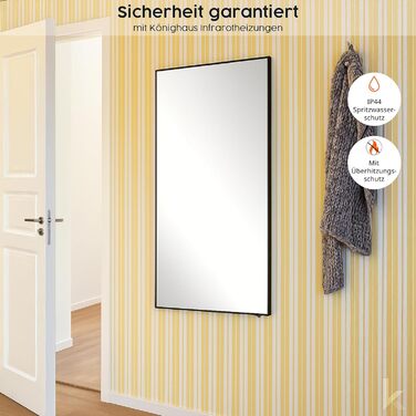 Інфрачервоний обігрівач для дзеркала Knighaus - 600 Вт з термостатом - Енергозберігаючий обігрівач дзеркала та 5-річна гарантія - Інфрачервоний настінний обігрівач з чорною рамкою - Нагрівається за 2 хвилини 600 Вт Колір рами Чорний