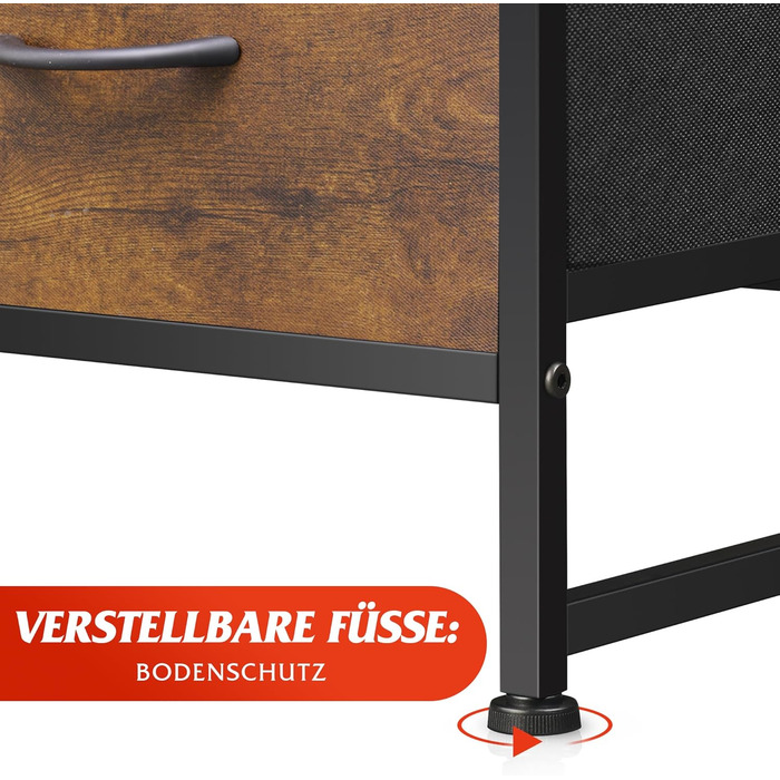 Комод WLIVE з 6 тканинними шухлядами, комод для спальні, комод для вітальні, з міцним сталевим каркасом, дерев&39яна стільниця, вінтажний коричнево-чорний