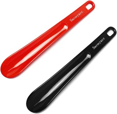 И, пластиковий ріжок, 26 см, ріжок для взуття чоловіки, жінки, люди похилого віку та дітей, портативний для подорожей, чорний/червоний, 1 розмір, 2 шт.