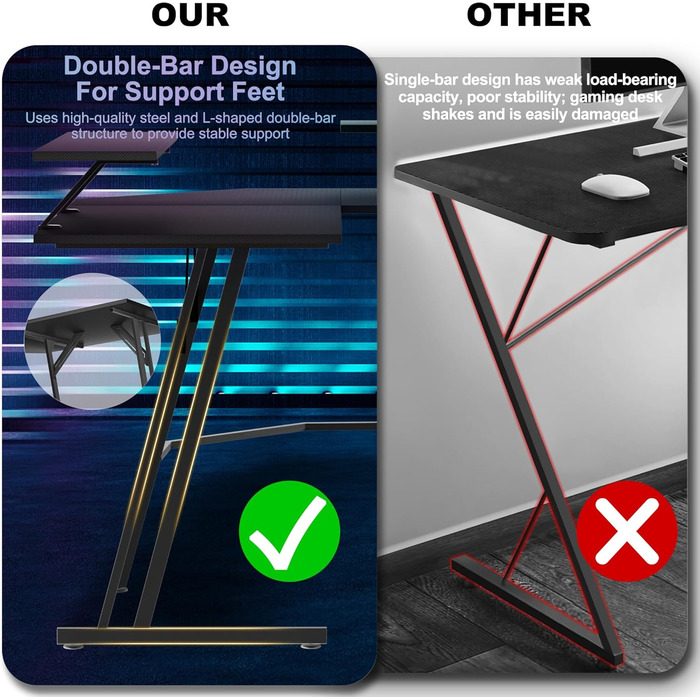 Подібний ігровий стіл, комп&39ютерний стіл з підставкою для монітора, кутовий стіл, ергономічний ігровий комп&39ютерний стіл, ПК-стіл для кабінету, спальні та офісу (Чорний - 50x140x73см) 140см, з підставкою для монітора