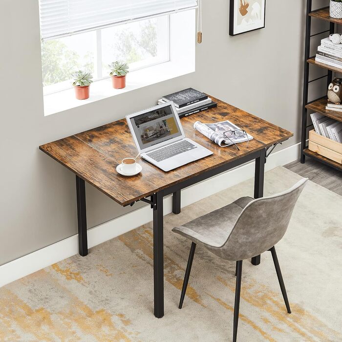 Обідній стіл VASAGLE, розкладний кухонний стіл для 2-4 осіб, для невеликих приміщень, вінтажний коричнево-чорний KDT077B01 коричневий (стільці не входять до комплекту)