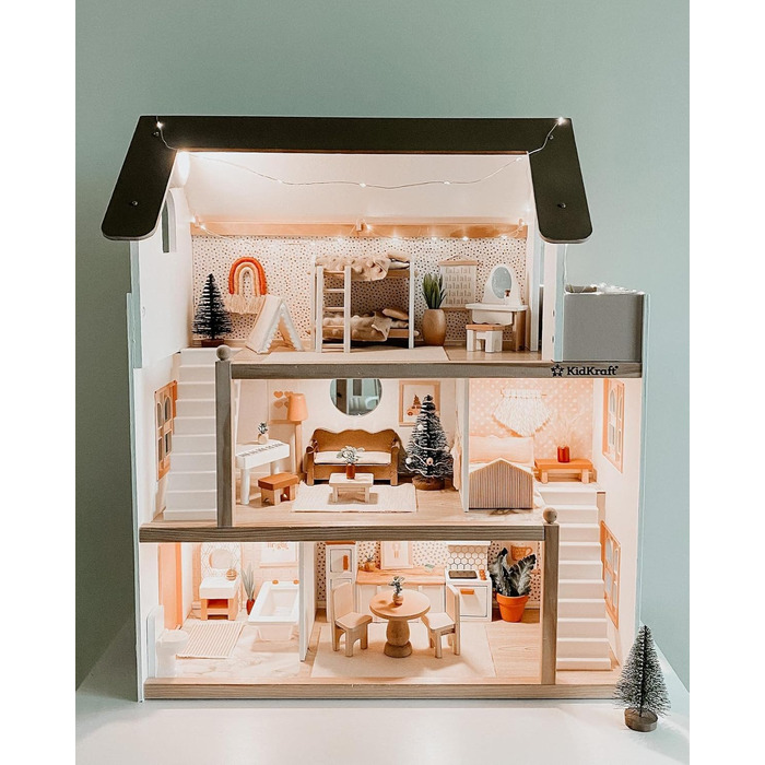 Дерев&39яний ляльковий будиночок KidKraft Челсі з меблями та аксесуарами для міні-ляльки, ігровий набір для міні-ляльок, іграшка для дітей віком від 3 років, 65054, ексклюзивно на Storeo