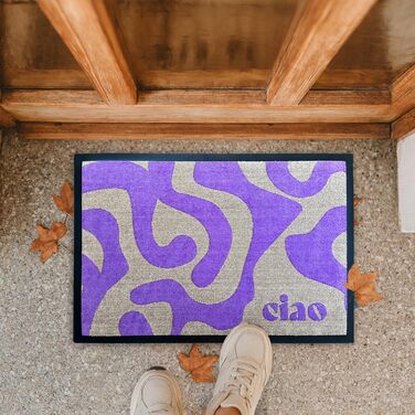 Дизайнерський килимок для дверей CIAO Мийний та нековзний килимок для бруду Сучасний килимок для дверей з фіолетовим написом для використання всередині та зовні приміщень, 40 x 60 см (прямокутний)