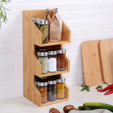 Бамбукова полиця для спецій, кухонна полиця для стільниці, включаючи протиковзкі накладки, полиця-органайзер, кухонний органайзер для кухні, їдальні, офісу, ванної кімнати, 15 см