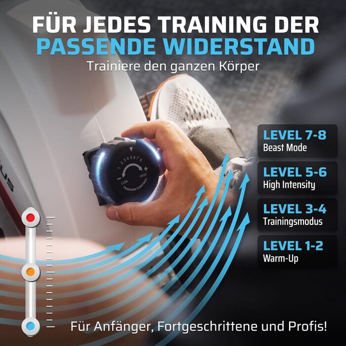 Складаний гребний тренажер SportPlus для домашнього використання - Розроблено в Німеччині - Для початківців та досвідчених користувачів - Гребний тренажер з магнітним опором, надзвичайно тихий, складний та компактний, до 150 кг, білий/червоний