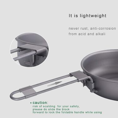 Безмежна подорож Титанова сковорода зі складною ручкою Відкрита кемпінгова сковорода Посуд Титанова сковорода Ti15170B