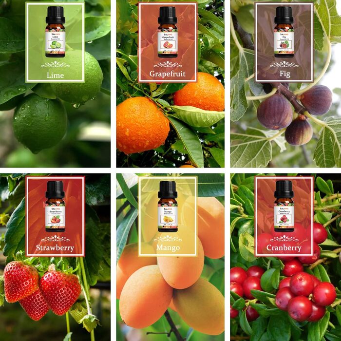 Набір ефірних олій SALKING, 12x10 мл 100 органічна ароматична олія для дифузора, журавлина, персик, полуниця, кавун, інжир, кокос, грейпфрут, лайм, ананас, манго, солодкий апельсин, маракуйя
