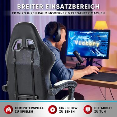 Ігрове крісло Walden Sports, ергономічне офісне крісло, ігрове крісло, регульована спинка та висота сидіння, обертове крісло, гоночне офісне комп&39ютерне крісло, ергономічне крісло для відеоігор (біле)