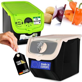 Набір із 2 контейнерів для зберігання картоплі STAHLMANN, контейнер для картоплі з клапаном, ідеально підходить для зберігання цибулі без проростання, контейнер для картоплі для організованої кухні, контейнер для овочів 12 л