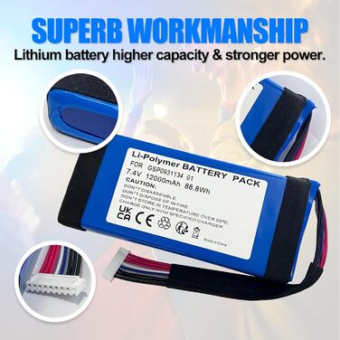 Замінний акумулятор для Bluetooth-колонки JBL Boombox 1, заміна акумулятора GSP0931134 01, сумісний з JBL JEM3316, JEM3317, JEM3318. Літій-полімерний акумулятор.