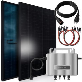 Балконна електростанція SUNNIVA 920 Вт ДВОХФАЗІАЛЬНА, ПОВНОГО ЧОРНОГО кольору, в комплекті з інвертором EcoFlow 800 Вт, повним комплектом фотоелектричної сонячної системи, 2 двосторонніми сонячними модулями типу N зі скловолокна потужністю 460 Вт, кабелем