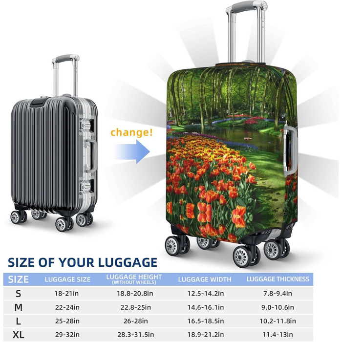 Чохол для валізи Весняний тюльпан з принтом, еластичний захист від подряпин та пилу, чорний, розмір 85