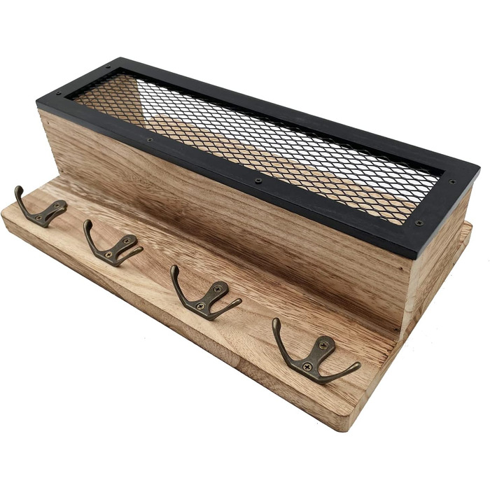 Тримач для ключів настінний декоративний, дерев'яний настінний органайзер для ключів з 4 подвійними гачками для ключів, настінна в