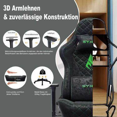 Ігрове крісло Symino, ергономічне офісне крісло, дизайн гоночного крісла для ПК, вінтажна штучна шкіра, регульоване поворотне робоче крісло з підставкою для ніг (чорне)