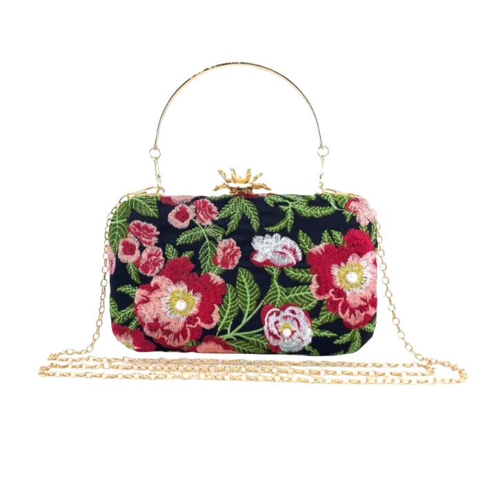 Жіноча сумочка-клатч з квітковою вишивкою та перлами, елегантна сумочка на ланцюжку через плече, вінтажний гаманець для урочистих подій, вечірок, весіль та випускних, зелений колір