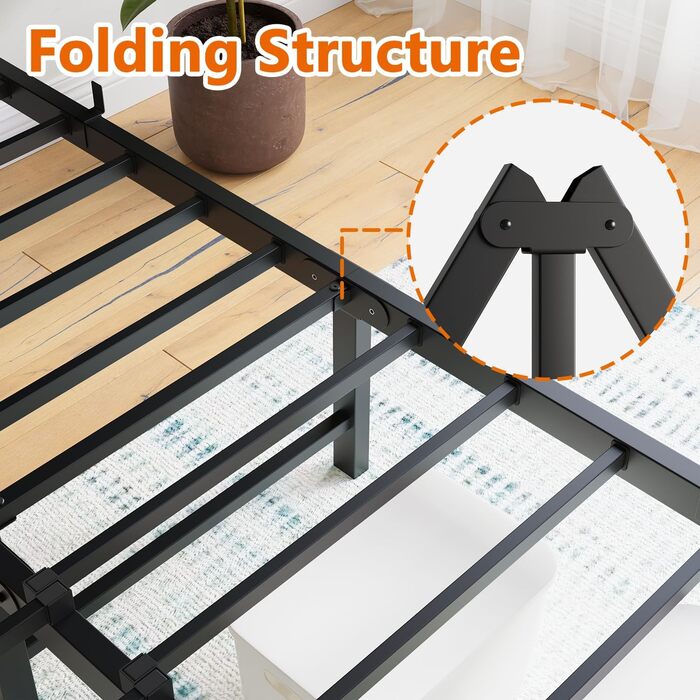 Ліжко 120x200 см, Каркас ліжка 120x200 з металевою рейковою основою, Металеве ліжко 120x200 см з місцем для зберігання - висота 32 см, Гостьове ліжко, Двоспальне ліжко, Пружинний матрац не потрібен, Чорний каркас ліжка 120 x 200 см