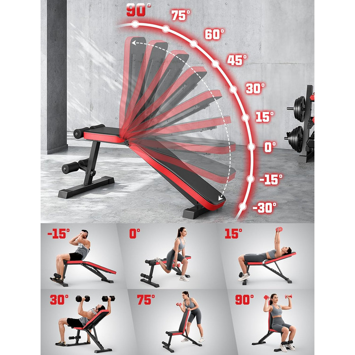 Регульована складна лава для силових тренувань, похила лава з 9-позиційною регульованою спинкою для тренування всього тіла, вантажопідйомність 300 кг, чорний колір