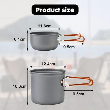 Набір посуду для кемпінгу, портативний, ультралегкий. Складаний посуд каструля, сковорода для туризму, походів та пікніків. Великий об'єм, помаранчевий колір.