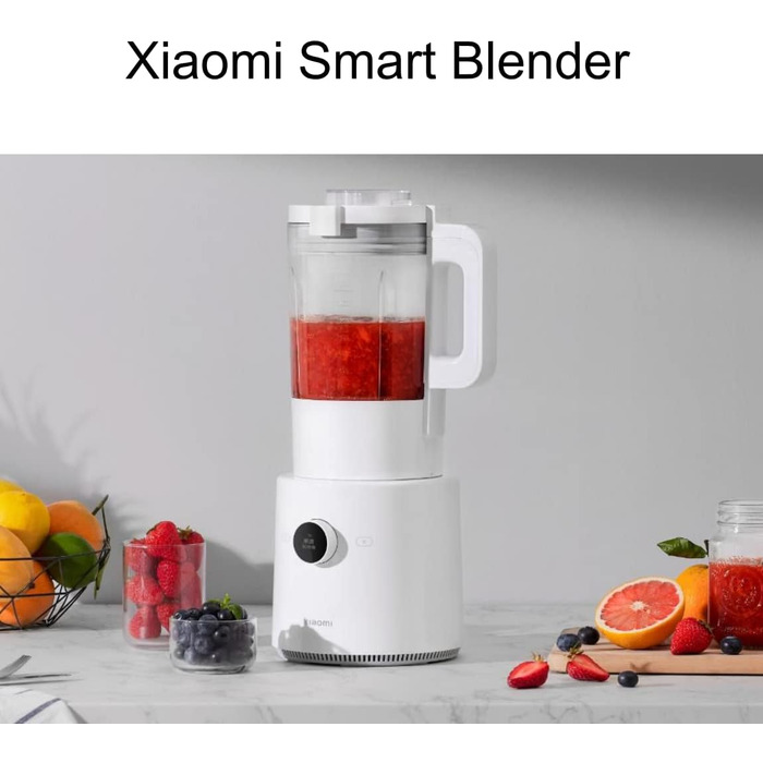 Міксер Xiaomi Smart Blender з функцією нагрівання та додатковим керуванням додатком iOS-Android (режим холоду/тепла, ємність 1,6 літра, 1000 Вт, 9 рівнів швидкості, 8 лопатей, кнопка OLED-дисплея), білий