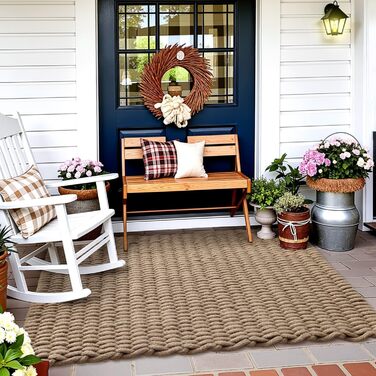 Килимок для бруду DEXI 60 x 90 см, нековзний килимок для дверей з натурального джутового волокна, водовідштовхувальний килимок для використання всередині та зовні приміщень, вхід, тераса, балкон, коричневий 60 x 90 см коричневий