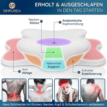 Ортопедична подушка для сну Бамбук Ергономічна подушка для підтримки шиї з в&39язкопружною піною з ефектом пам&39яті та дихаючою чохлом з бамбукового волокна Для сну на спині, боці та животі. Білий бамбук.