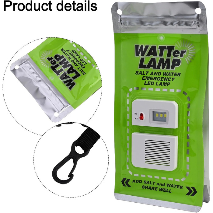 Світлодіодний ліхтар для морської води - не потребує батарейок та зарядки, яскравість 50 люмен, 140 годин роботи, для кемпінгу, надзвичайних ситуацій та використання на свіжому повітрі, 20,3 x 10,2 см, шнурок у комплекті
