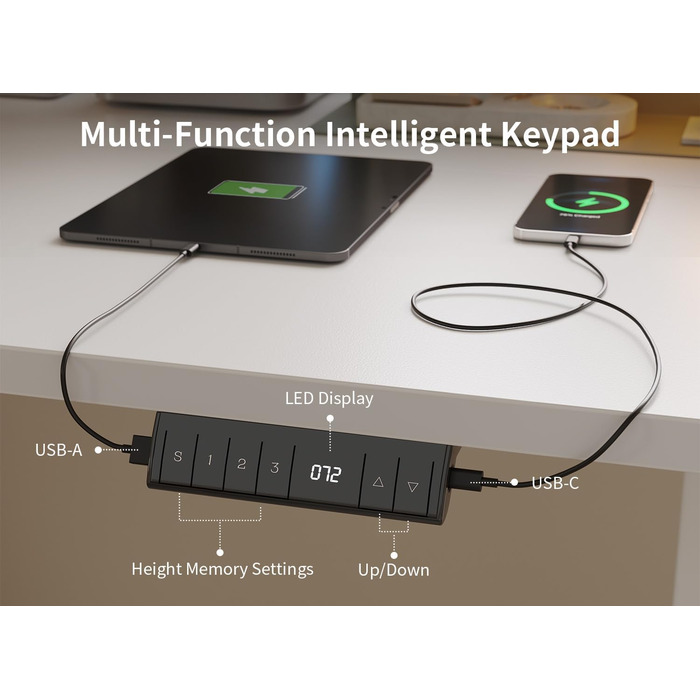 Електричний стіл FEZIBO з регульованою висотою та портами зарядки USB-A та USB-C, 120 x 60 см, стіл для роботи сидячи та стоячи, білий 120 60 см білий