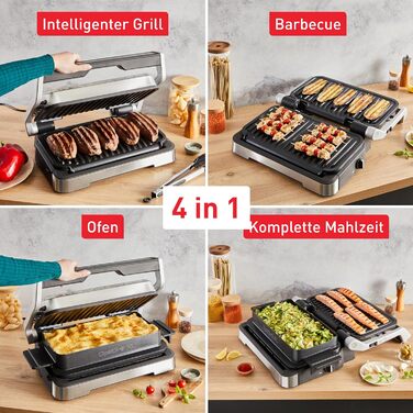 Контактний гриль Tefal OptiGrill 4in1 XL з деком, відкидний, настільний гриль, 12 програм, індикатор рівня приготування, електрогриль, духовка, GC784D10, срібло