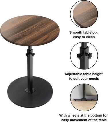 Дерев&39яний журнальний столик на колесах, регульована висота (45-77 см), Ø 40 см, журнальні столики для вітальні, дивани, дерев&39яний журнальний столик з візерунком горіх