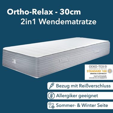 Матрац із пружинним блоком 90x200 см, висота 30 см, двосторонній матрац H2 та H3 з літнім та зимовим боковинами, 100-денний пробний період, матрац для ліжок із пружинним блоком, ефект пам&39яті, сертифікований Oeko-Tex 100, 90 x 200 см