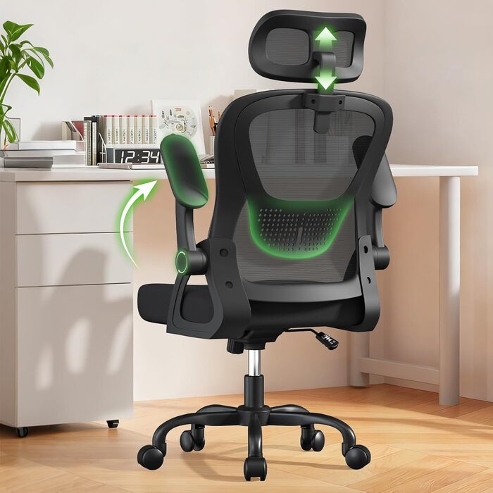 Ергономічне офісне крісло rattantree, стілець для роботи з відкидними підлокітниками, підголівником та спинкою