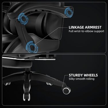 Ігрове крісло Invoker, ергономічне ігрове крісло, комп&39ютерне офісне крісло з підставкою для ніг, регульована спинка 90-135, поворотне крісло для ПК на 360, чорне