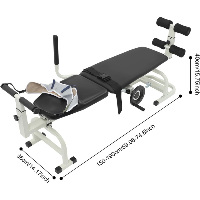 Регульований стіл для розтяжки спини, вантажопідйомність 150 кг, складне шийне та поперекове тягове ліжко з тяговим ременем, максимальна довжина 190 см, багатофункціональне тягове ліжко для спини з колесами, лава для розтяжки