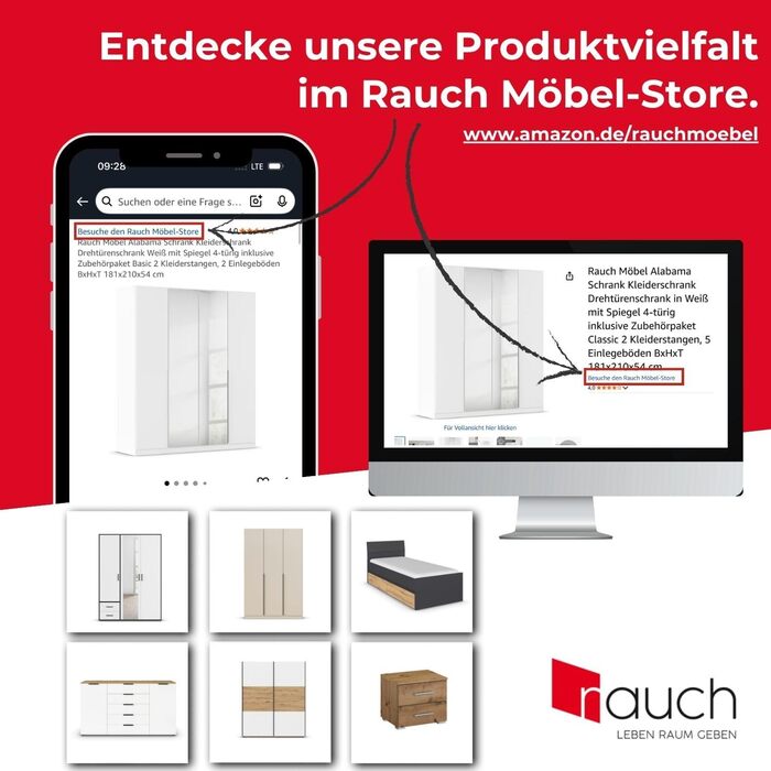 Меблі Rauch Alabama, шафа для спальні, дитячої кімнати, вітальні, гардеробної, передпокою, 7-дверна, з основними аксесуарами, колір білий, ширина 315 см