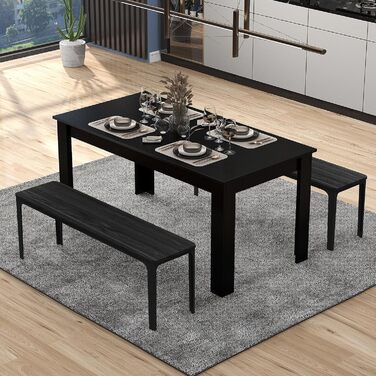 Обідній стіл GIANTEX для 6-8 осіб, 160 x 80 x 77 см, великий прямокутний дерев&39яний стіл, портативний кухонний стіл (до 150 кг), сучасний обідній стіл, письмовий стіл для їдальні, кухні, офісу (чорний)