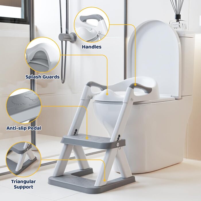 Дитяче сидіння для унітазу Wimaha, оновлене дитяче сидіння для унітазу 2 в 1 зі сходами, регульований по висоті складний дитячий т