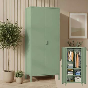 Металева шафа skølm Ituri, м&39ятно-зелена Шафа з 6 полицями та 2 рейками для одягу Шафа для передпокою, ширина 80 см Шафа для спальні в індустріальному стилі Сталева шафа для вітальні та офісу, м&39ятно-зелена, без шухляд