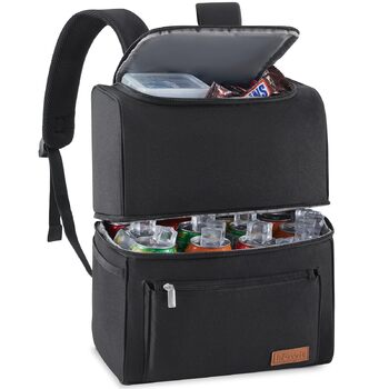 Ізольована сумка-холодильник Lifewit 21L 30 Can, термосумка для обіду, рюкзак-холодильник, герметична двоповерхова сумка-холодильник для чоловіків, жінок, мам для обіду, пікніка, покупок, подорожей, чорна