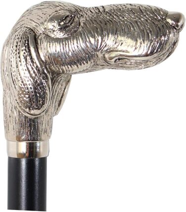 Дизайнерський ріжок для взуття 70 см зі сріблястою головою собаки в якості ручки, чорний дерев'яний стрижень