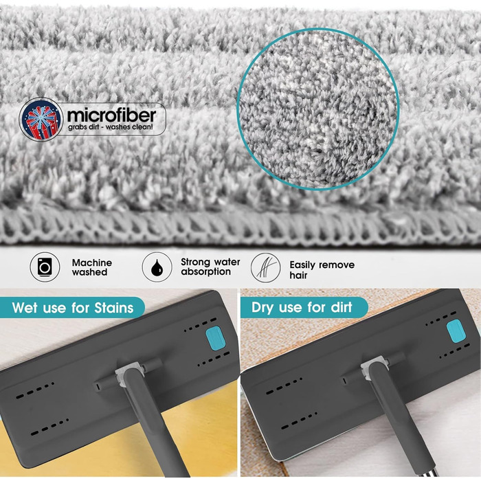 Набір швабр для підлоги Masthome з відром,Набір швабр з відром 2 в 1,Набір швабр для підлоги та 6 насадок з мікрофібри,Набір швабр